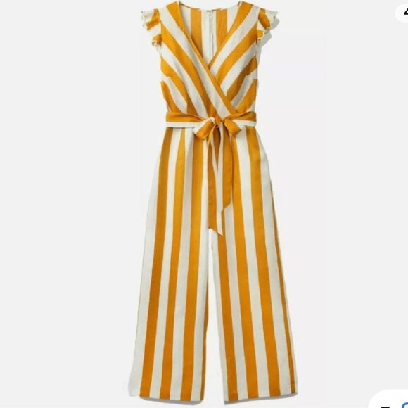 Boden Jumpsuit Mustard Yellow Striped Mila Wide Legged Linen (Women Size 6) - Picture 5 of 8